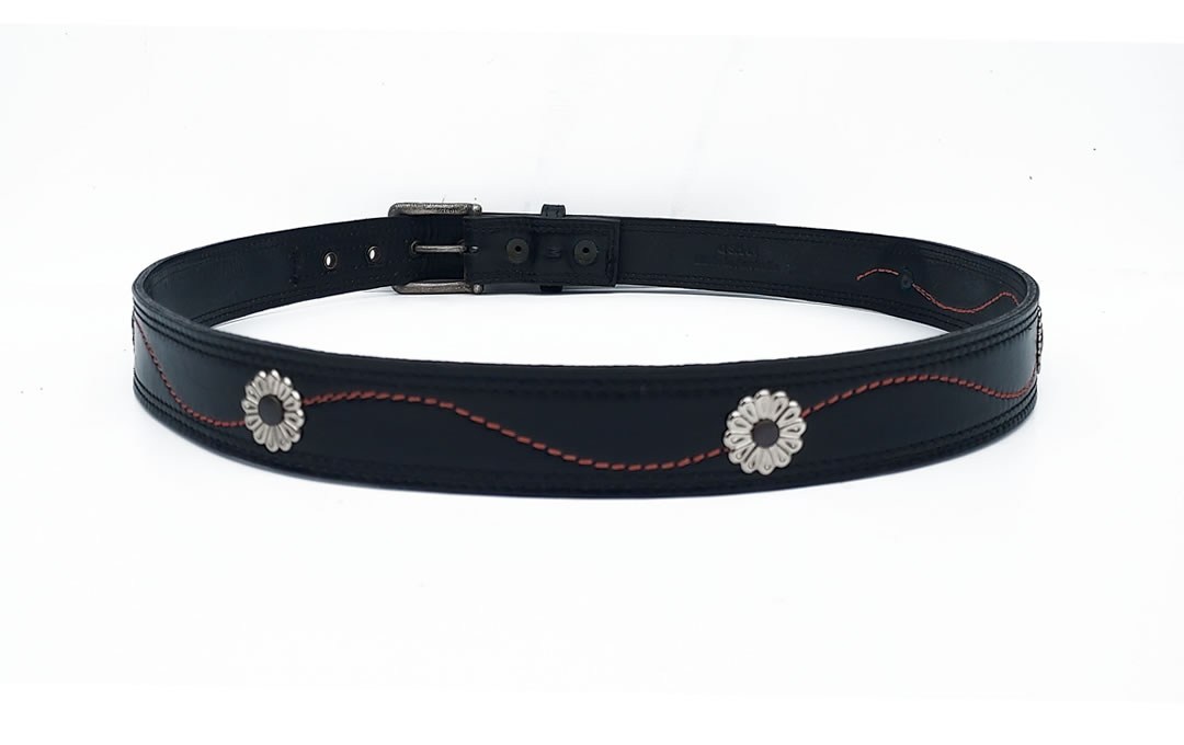 Women' black cowhide leather belt