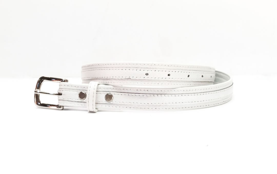 Slim line style belt in pearl white Cowhide