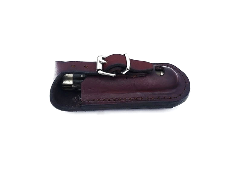 Knife pouch with buckle closure.
