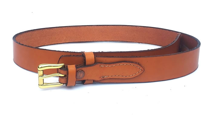 Men' tan Cowhide leather belt with solid brass buckle, Ranger style