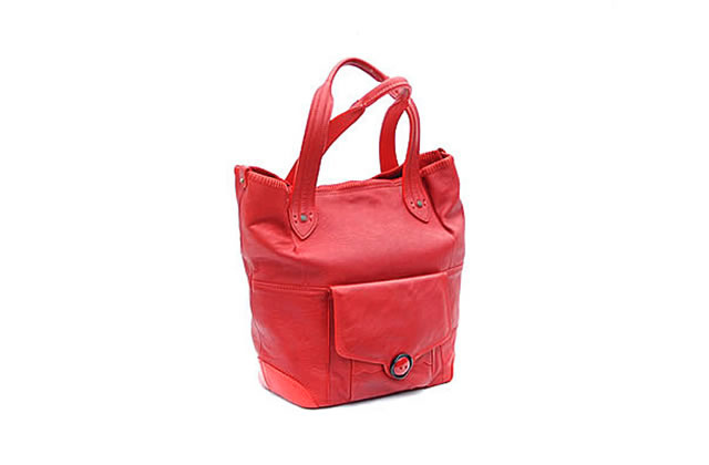 Large shopping bag in red cowhide