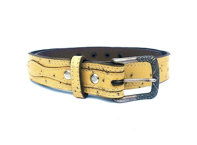 Western style leather belt with solid floral pattern buckle