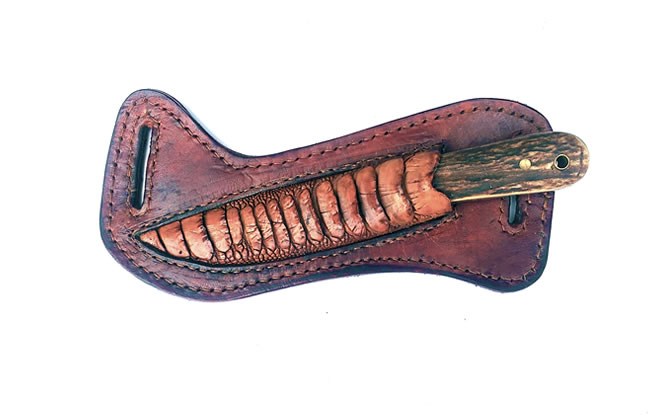 Pancake knife pouch in Ostrich skin