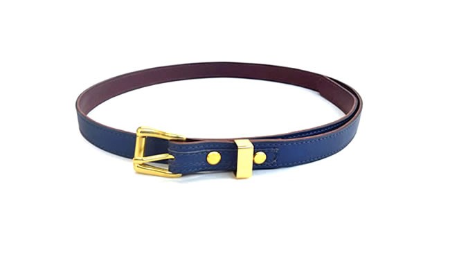 Slim line style leather belt in blue Cowhide
