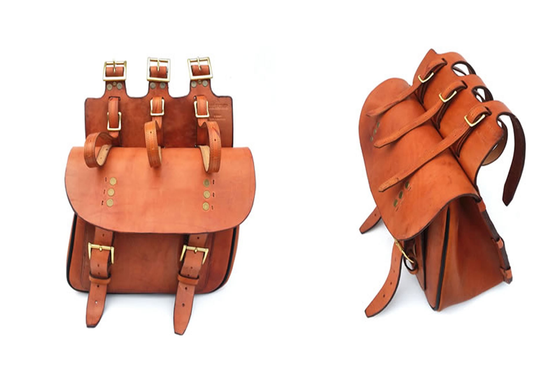 Custom made motorcycle bags in Herman Oak leather